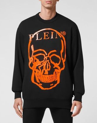 Philipp Plein Sweatshirt Ls Skull And Plein Unisex in Black/orange at Nordstrom, Size Xxx-Large