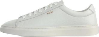 HUGO BOSS Kieran Pebbled Leather Court Sneakers - Heren - Sneakers - Wit - 42 EU - Leer - Schoenen