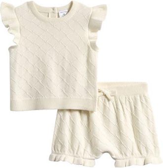 Nordstrom Flutter Sleeve Sweater & Bubble Shorts Set in Ivory Egret at Nordstrom, Size 18M