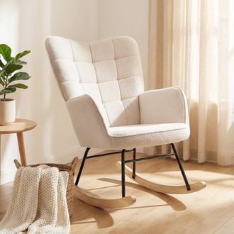 OEM Silla Mecedora De Borreguito Sill&oacute;n Balanc&iacute;n Oscilante 40&deg; Con Patas De Madera De Haya Carga 120 Kg 71x98x101 Cm Beige