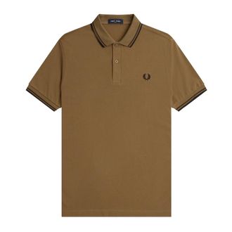 Fred Perry Polo Shirts, male, Brown, Size: S Slim Fit Twin Tipped Polo
