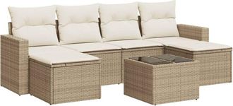 vidaXL Vidaxl - Set Sof&aacute;s De Jard&iacute;n 7 Piezas Y Cojines Rat&aacute;n Sint&eacute;tico Beige