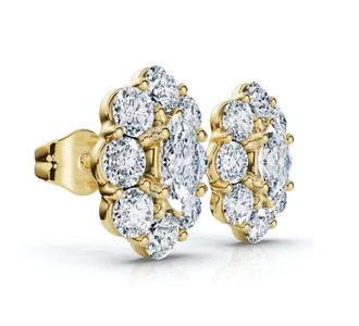 Pompeii3 1 1/2Ct Oval Diamond Halo Studs 14k Gold Womens Earrings Lab Grown