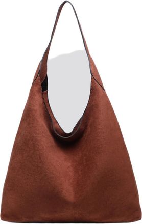 Generic Vegan Suede Slouch Hobo Shoulder Bag, Multiple Colors, Relaxed Silhouette, Model GS-25458, 45x40x35cm (Brown)