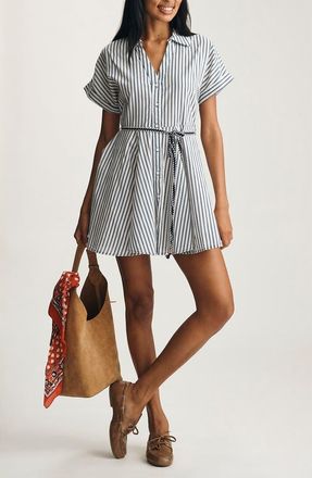 Mavi Stripe Tie Waist Dolman Sleeve Minidress in Navy Stripe Print at Nordstrom, Size X-Small