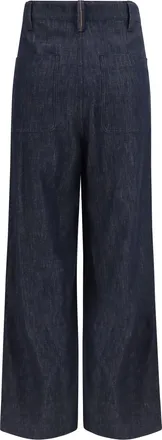 Brunello Cucinelli Womens Denim Effect Twill Wide Pants Blu Cotton Jean