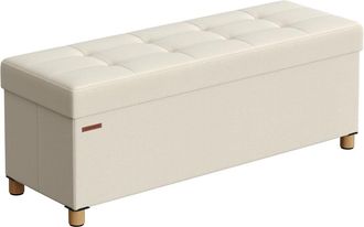 Songmics Puff almacenaje plegable con patas de madera blanco y negro