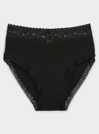 Miiyu Womens Lace trim high-waist Hipster Panties Organic cotton