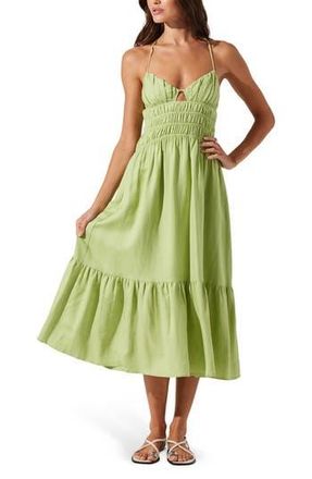ASTR the Label Eleni Tiered Linen & Cotton Midi Dress in Spring Green at Nordstrom Rack, Size X-Small