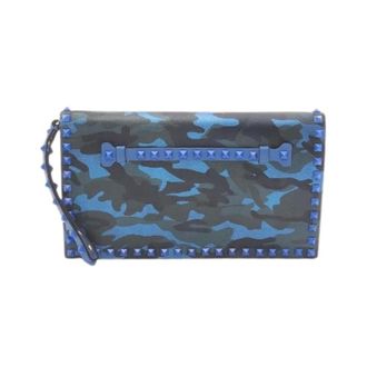 Valentino Pre-owned Clutches, female, Blue, Size: ONE SIZE Pre-owned Rockstud Leather Clutch Bag
