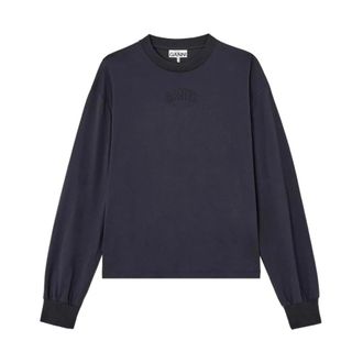 Ganni Long Sleeve Tops, female, Blue, Size: S Essential Basic Long Sleeve