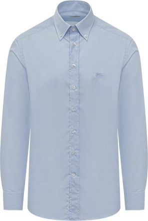Etro Overhemd met Knoopsluiting en Logo - Heren - Zakelijke Overhemden - Blauw - 6XL - Katoen - Overhemden