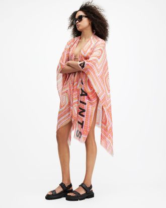 AllSaints Modal Luisa Crochet Print Ruana Scarf, Size: One Size