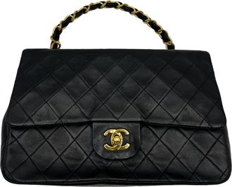 Chanel Vintage Classic Single Flap Bag Quilted Lambskin Black Leather Handbag (Pre-Owned)