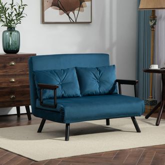 HOMCOM Click Clack Bed Settee for Living Room, Guest Room in Blue