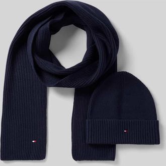 Tommy Hilfiger Mütze und Schal im Set aus Baumwoll-Kaschmir-Mix mit Geschenkbox in Marine, Größe 1