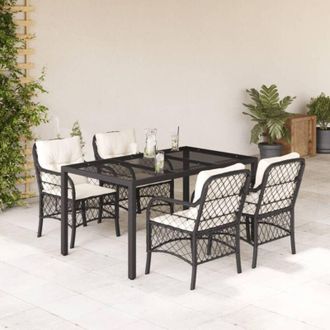 vidaXL Set De Muebles Jard&iacute;n 5 Pzas Con Cojines Rat&aacute;n Sint&eacute;tico Negro Vidaxl