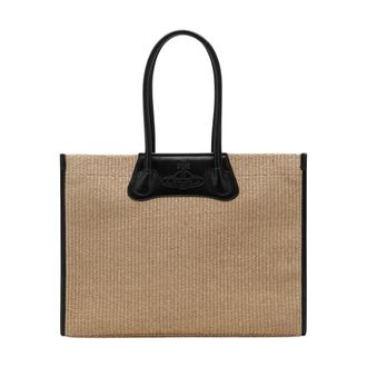Vivienne Westwood Troy Tote - Dames - Tassen - Beige - Maat: ONE Size Katoen