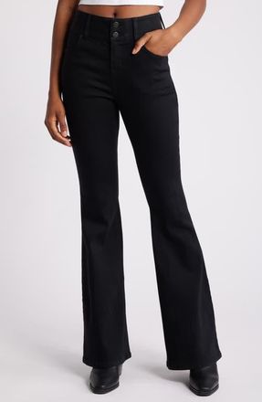 1822 Denim Fit & Lift High Waist Flare Jeans in Black at Nordstrom, Size 24
