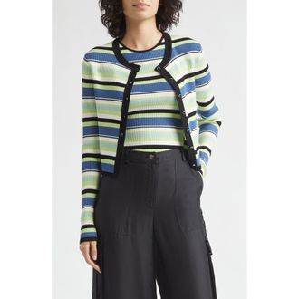 Toccin Zoe Crop Fitted Cardigan in Ocean/Keylime Multi at Nordstrom, Size X-Small