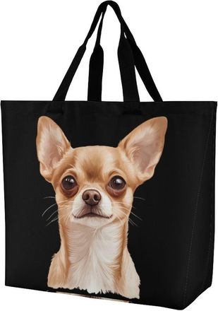 Generic Cute Chihuahua Dog Large Reusable Shopping Bag Lightweight Foldable Tote Bags Washable Shoulder Handbag