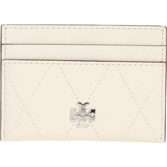 Tory Burch Charlie Quilted Leather Card Case in Light Cream at Nordstrom