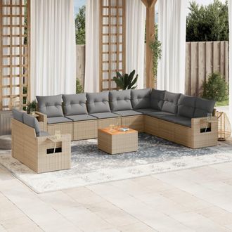 vidaXL Set De Sof&aacute;s De Jard&iacute;n 11pzas Con Cojines Rat&aacute;n Sint&eacute;tico Beige Vidaxl