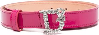 Dsquared2 patent-finish crystal-embellished belt - women - Patent Calf Leather - 85 - Pink