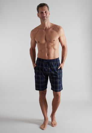 Bugatti Pyjamahose BUGATTI, Herren, Gr. 48, N-Gr, blau, dunkel, karo, Single Jersey, Obermaterial: 100% Baumwolle, bequem kurz, Hosen Pyjamahose, kurz, karier
