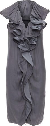 Lanvin silky trimmed ruffle collar v neck knee dress