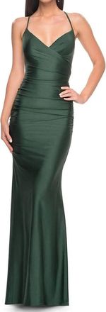 La Femme Fitted Jersey Gown In Emerald