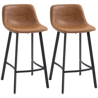HOMCOM Industrial Bar Stools Set of 2 - Bar Chairs with Steel Legs - Brown | TJ Hughes
