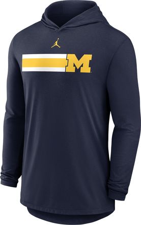 Nike Jordan Mens Michigan Primetime Pattern Jordan Brand Dri-FIT College Long-Sleeve Hooded T-Shirt in Blue | 0JNB41SMWN-CZH