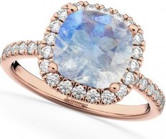 Allurez Cushion Cut Halo Moonstone & Diamond Engagement Ring 14k Rose Gold (3.11ct)