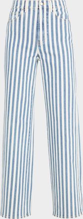 Veronica Beard Taylor High-Rise Wide-Leg Striped Jeans