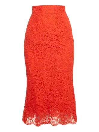 Dolce & Gabbana floral-lace midi skirt - Red