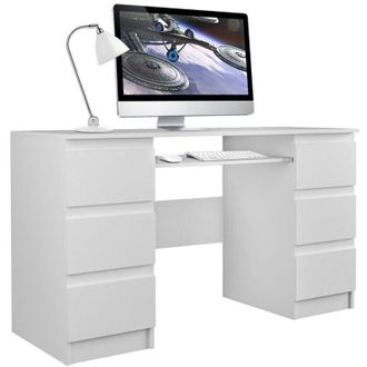 Hucoco Bari - Scrivania per computer - Scrivania per computer - 6 Cassetti + Supporto per tastiera scorrevole - Arredo ufficio - Effetto cemento