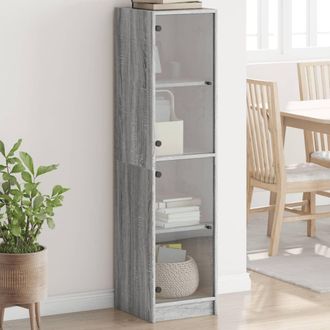 vidaXL Aparador Con Puertas De Vidrio Gris Sonoma 35x37x142 Cm Vidaxl
