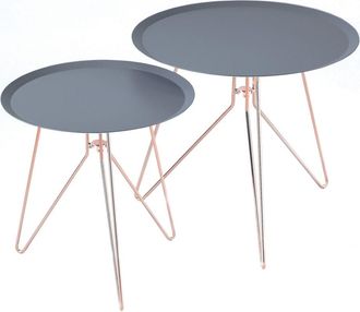 Oresteluchetta Set 2 mesas con tapa antracita y estructura cobre, ø50/40 cm