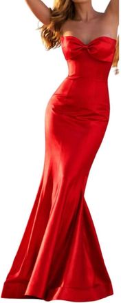 Sherri Hill Strapless Satin Gown In Red