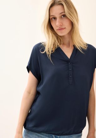 Cecil Kurzarmbluse CECIL, Damen, Gr. S (38), blau (urban navy blau), Obermaterial: 100% Viskose, unifarben, regular fit taillenbedeckt, Rundhals, Blusen Kur