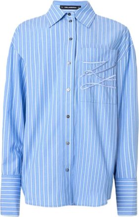 Karl Lagerfeld Autograph Gestreept Shirt - Dames - Overhemden - Blauw - L - Katoen - Overhemden