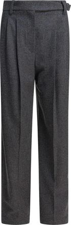 Brunello Cucinelli Gekreukte wollen broek - Dames - Straight fit broeken - Grijs - L - Wol - Broeken