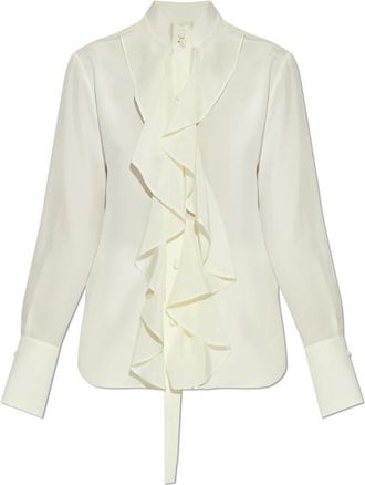 Alexander McQueen Zijden blouse met decoratieve ruches - Dames - Overhemden - Geel - S - Leer - Overhemden