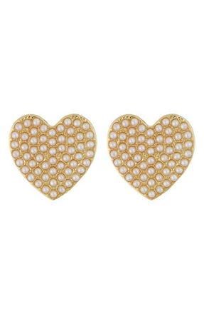 Panacea Faux Pearl Heart Stud Earrings in Gold/White at Nordstrom