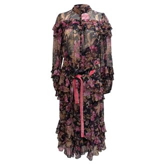Zimmermann Lucky Tiered Frill Midi Dress in Multicolor Silk