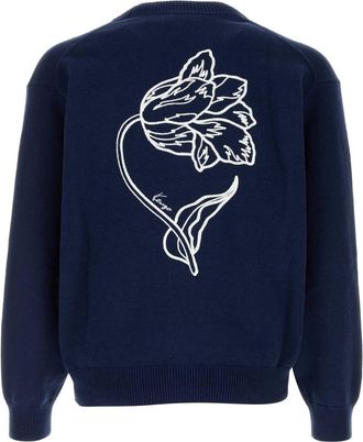 Kenzo Mens Tulip Cardigan Navy Wool Cotton