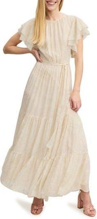L.k. Bennett Liv Metallic Dot Silk Blend Tiered Maxi Dress in Cream at Nordstrom Rack, Size 14 Us / 18 Uk
