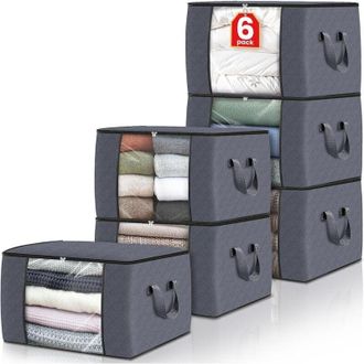 OEM Juego De 6 Bolsas De Almacenamiento Plegables De Tela Gruesa, Ideales Para Organizar Dormitorios, Armarios Y Ropa De Cama, Color Gris. - Crezuo