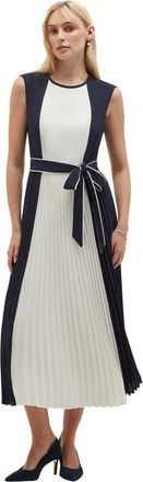 Hobbs London Hattie Pleated Tie-Waist Midi Dress in Midnightivory at Nordstrom, Size 16